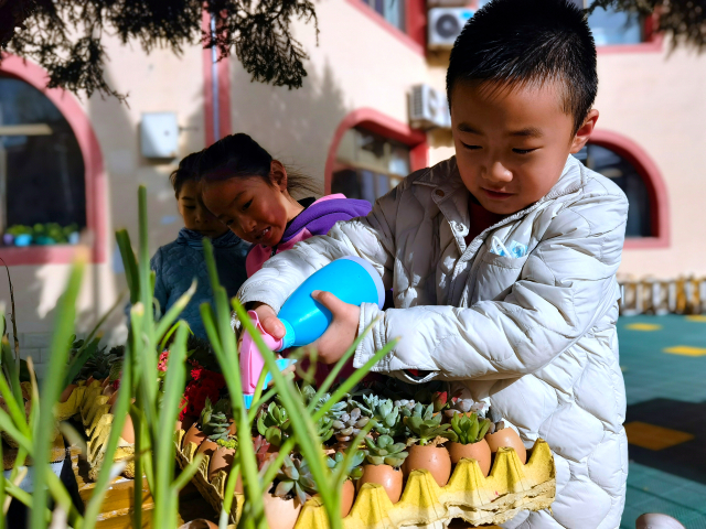 孩子们在植物区养护绿植，观察绿植生长情况12.jpg